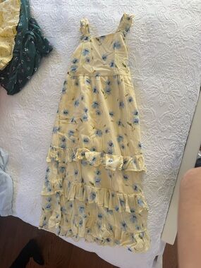Girls Yellow Floral Ruffle Maxi Skirt